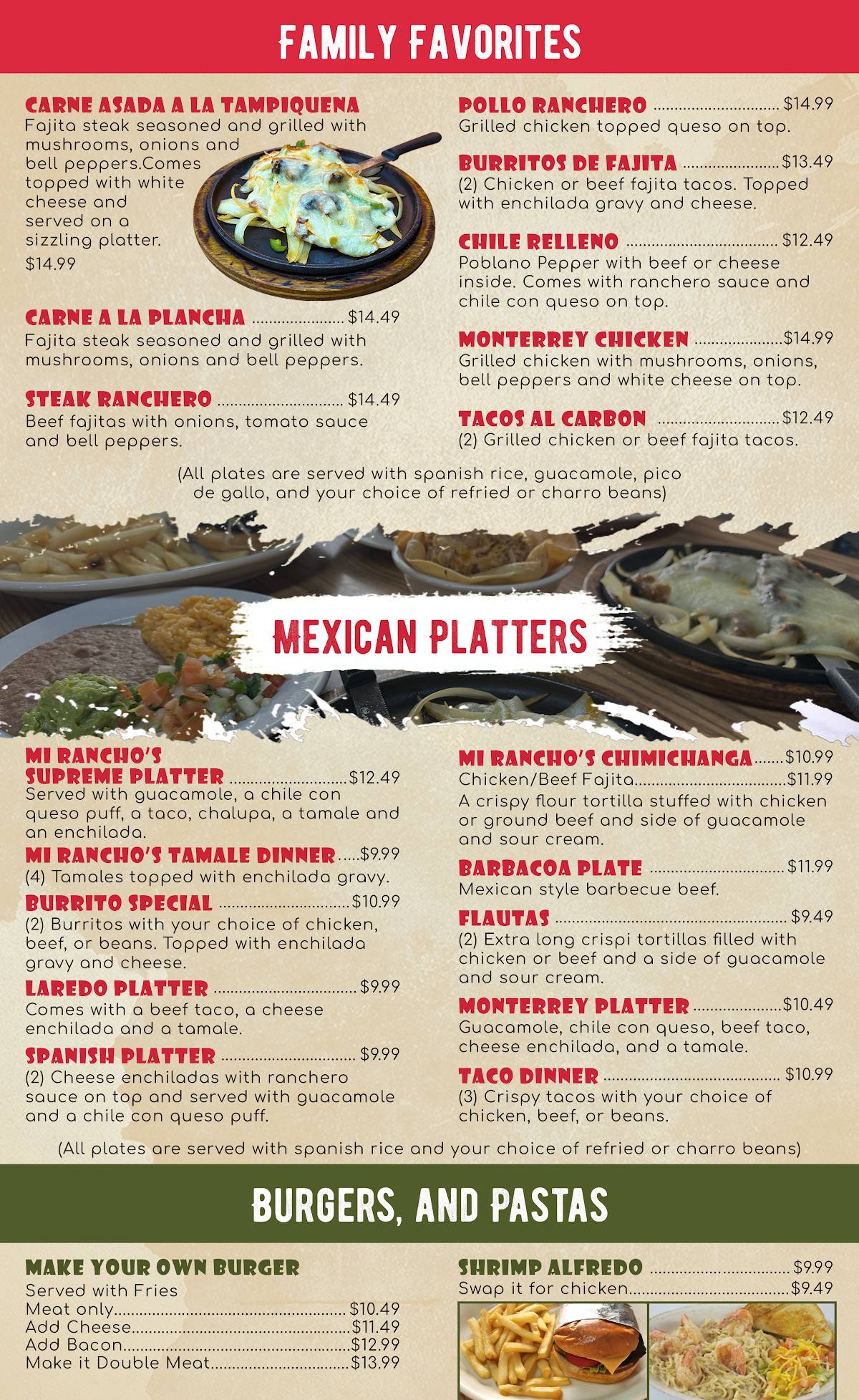 Mi Rancho Mexican Restaurant меню