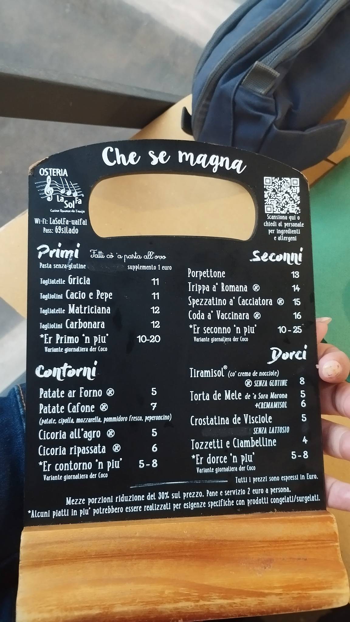 Osteria La Sol Fa меню