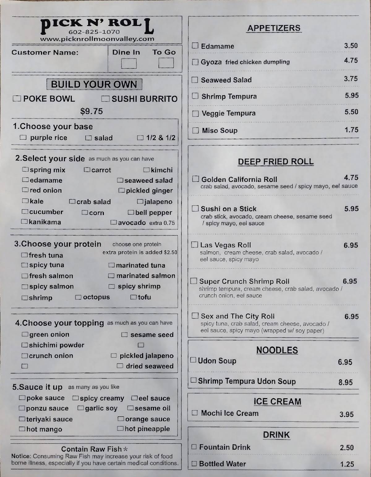 PICK N' ROLL меню