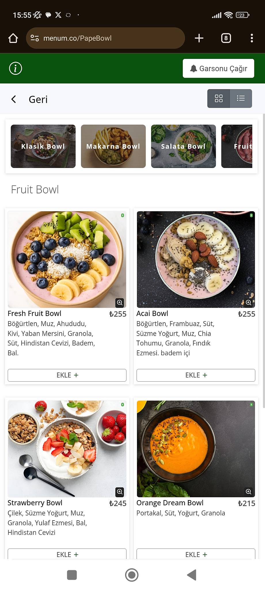 PapeBowl меню