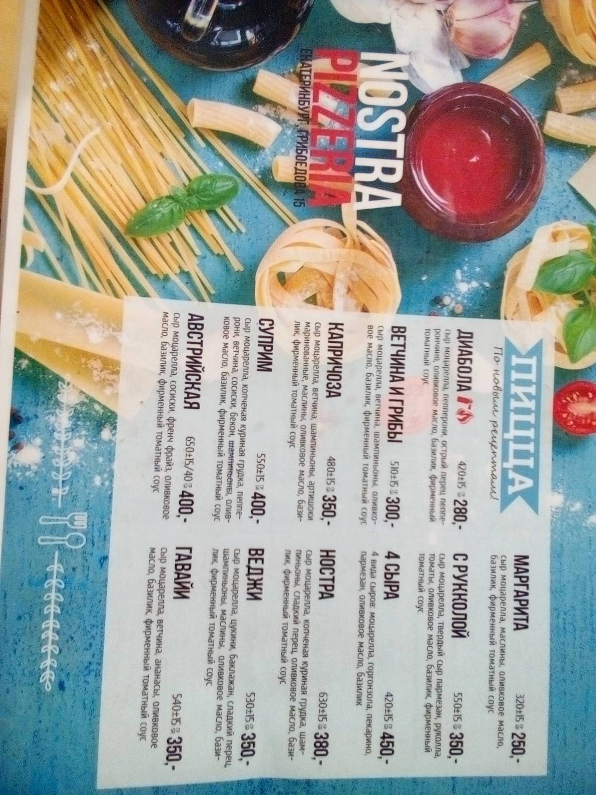 Пиццерия меню