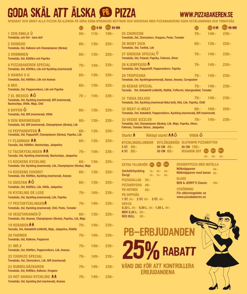Pizzabakeren меню