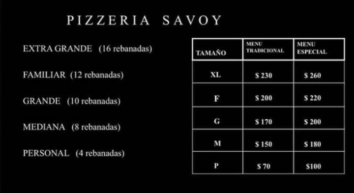 Pizzeria Savoy меню