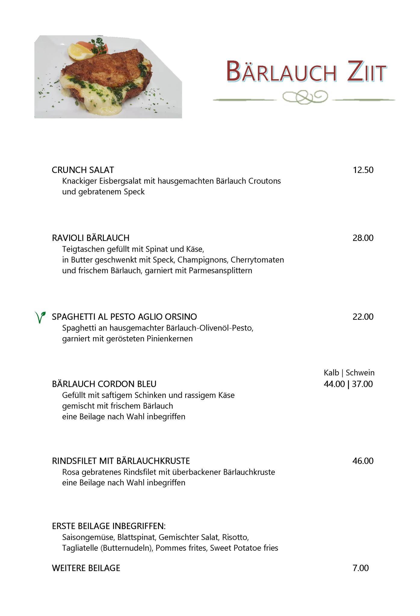 Restaurant Sonne Rüti ZH меню
