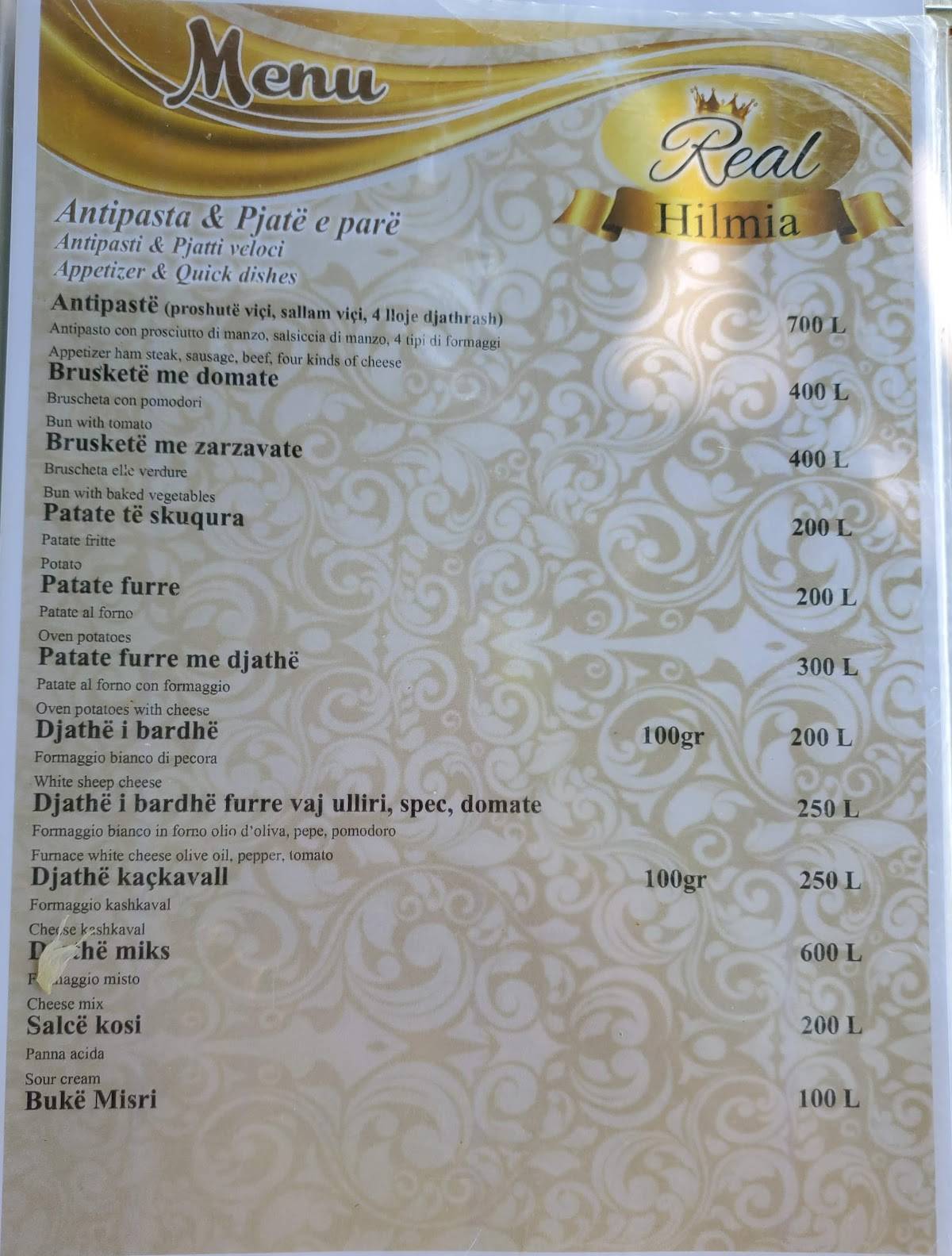 Restaurant Real "Te Hilmia" меню