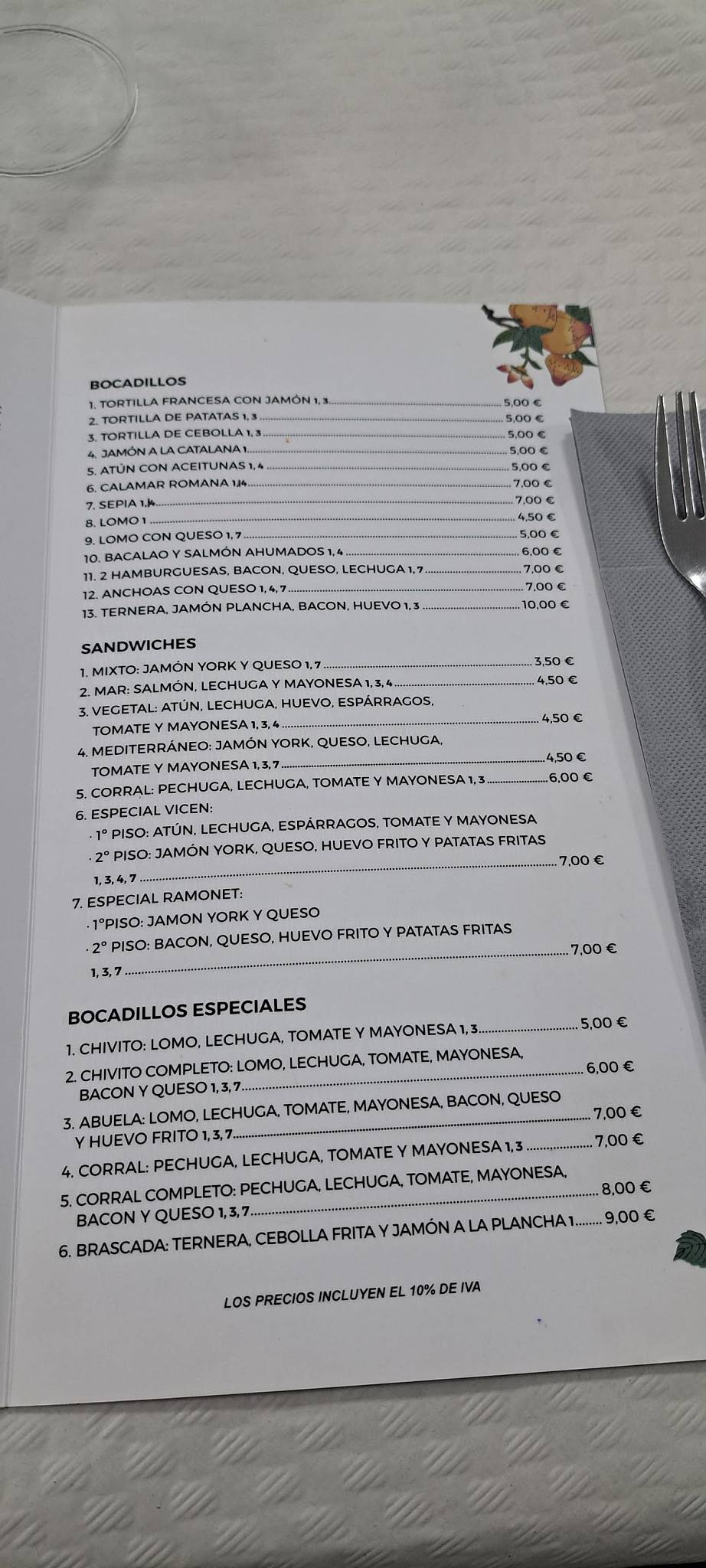 Restaurante Cánovas меню