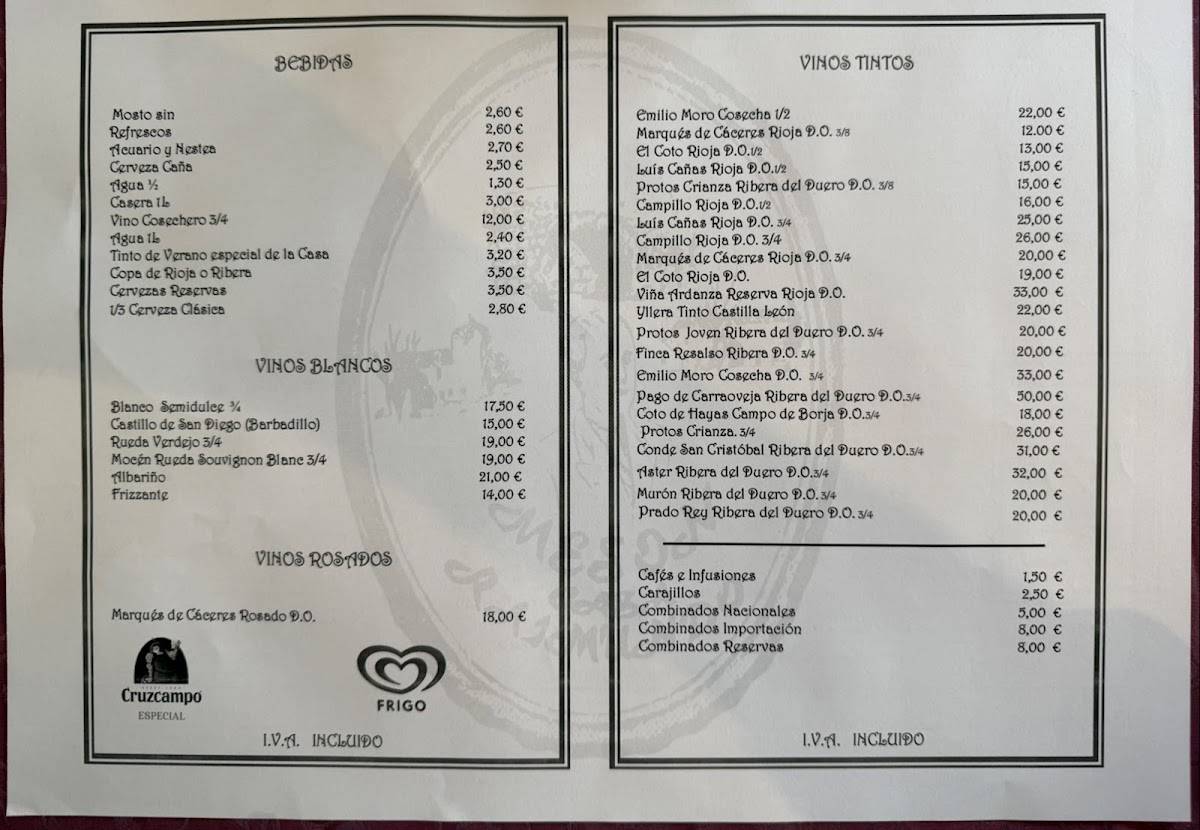 Restaurante Casa Raimundo меню