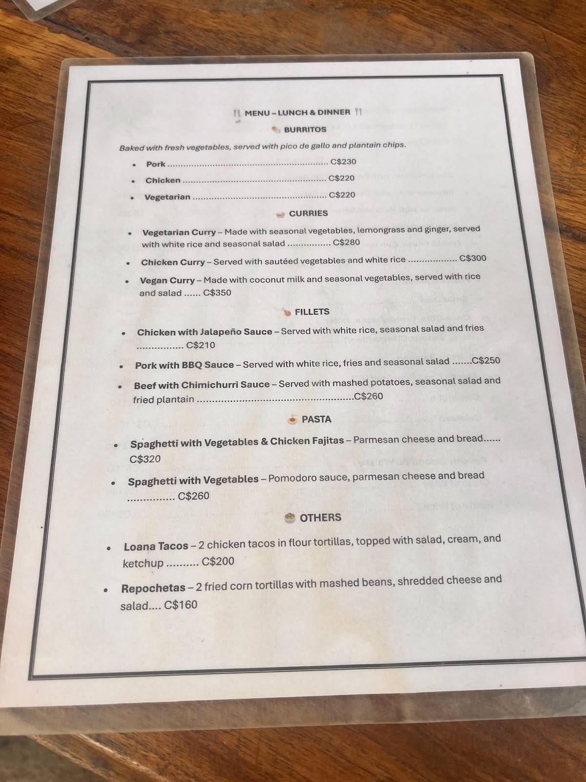 Restaurante Loana меню