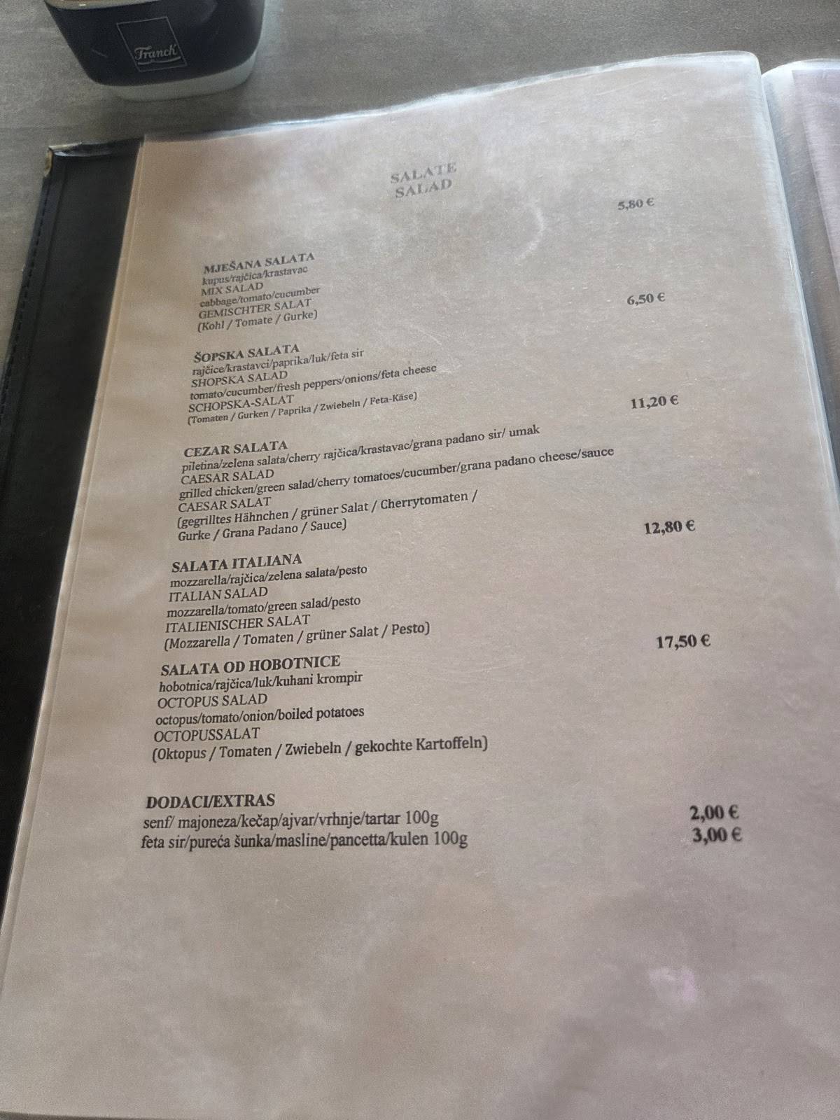 Restoran Infinity меню