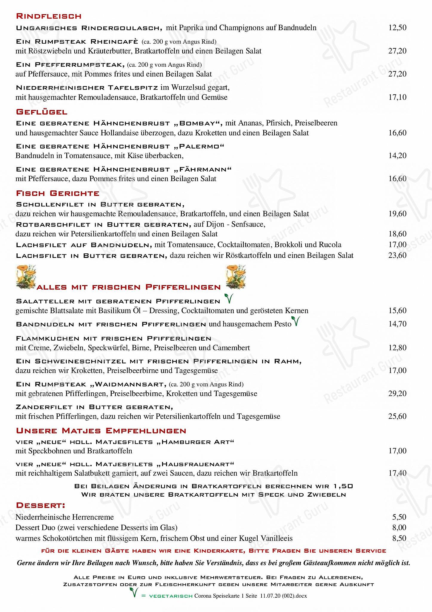 Drink menu ресторана Rheincafé Rösen UG в Ресе