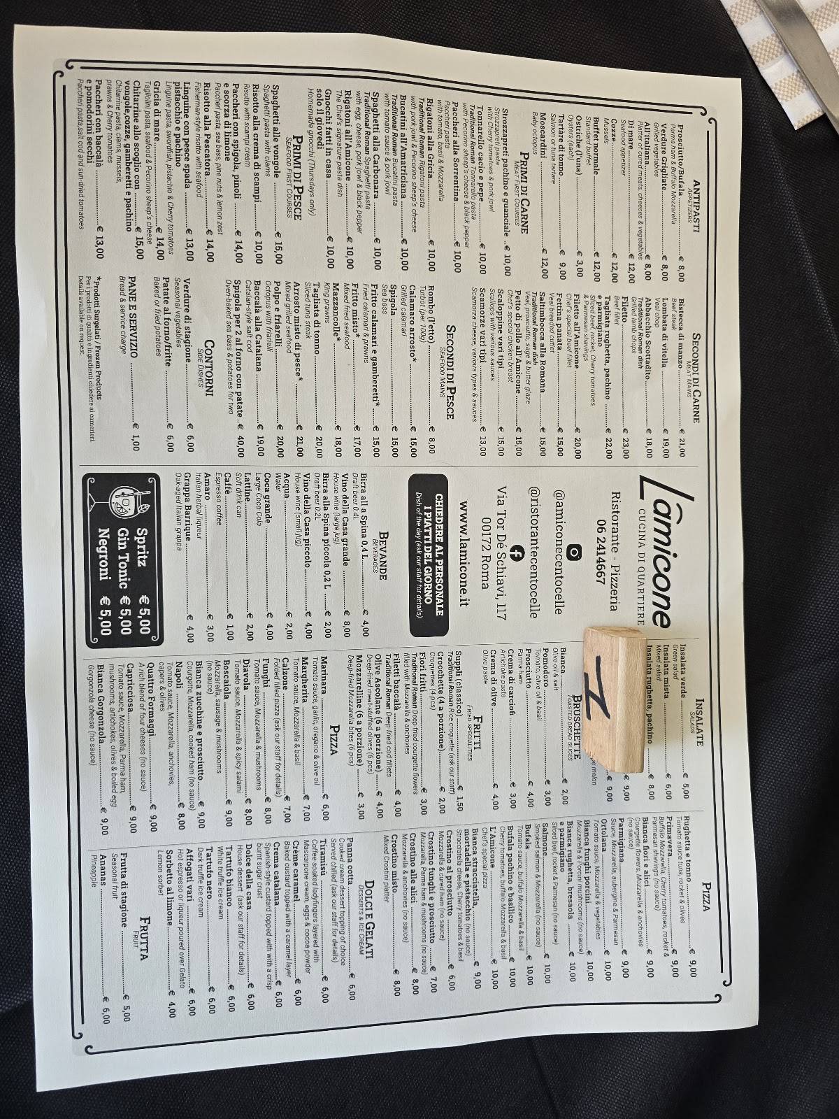 Ristorante Pizzeria Dall'Amicone меню