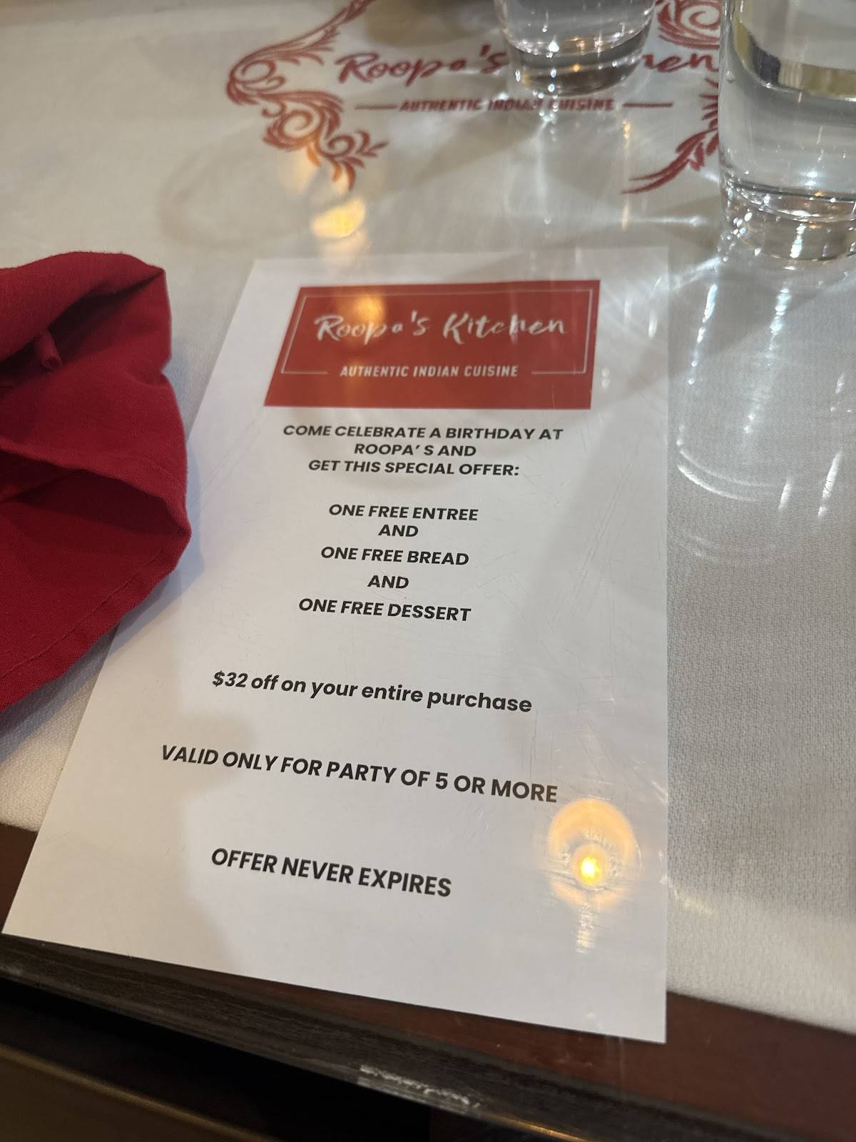 Roopa's Kitchen- Authentic Indian Cuisine меню