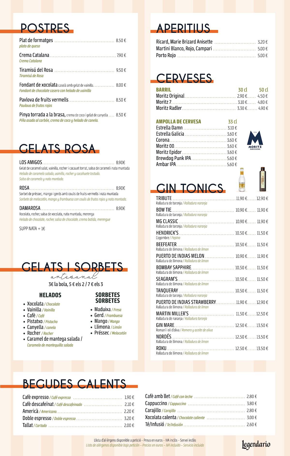 Rosa Restaurante меню