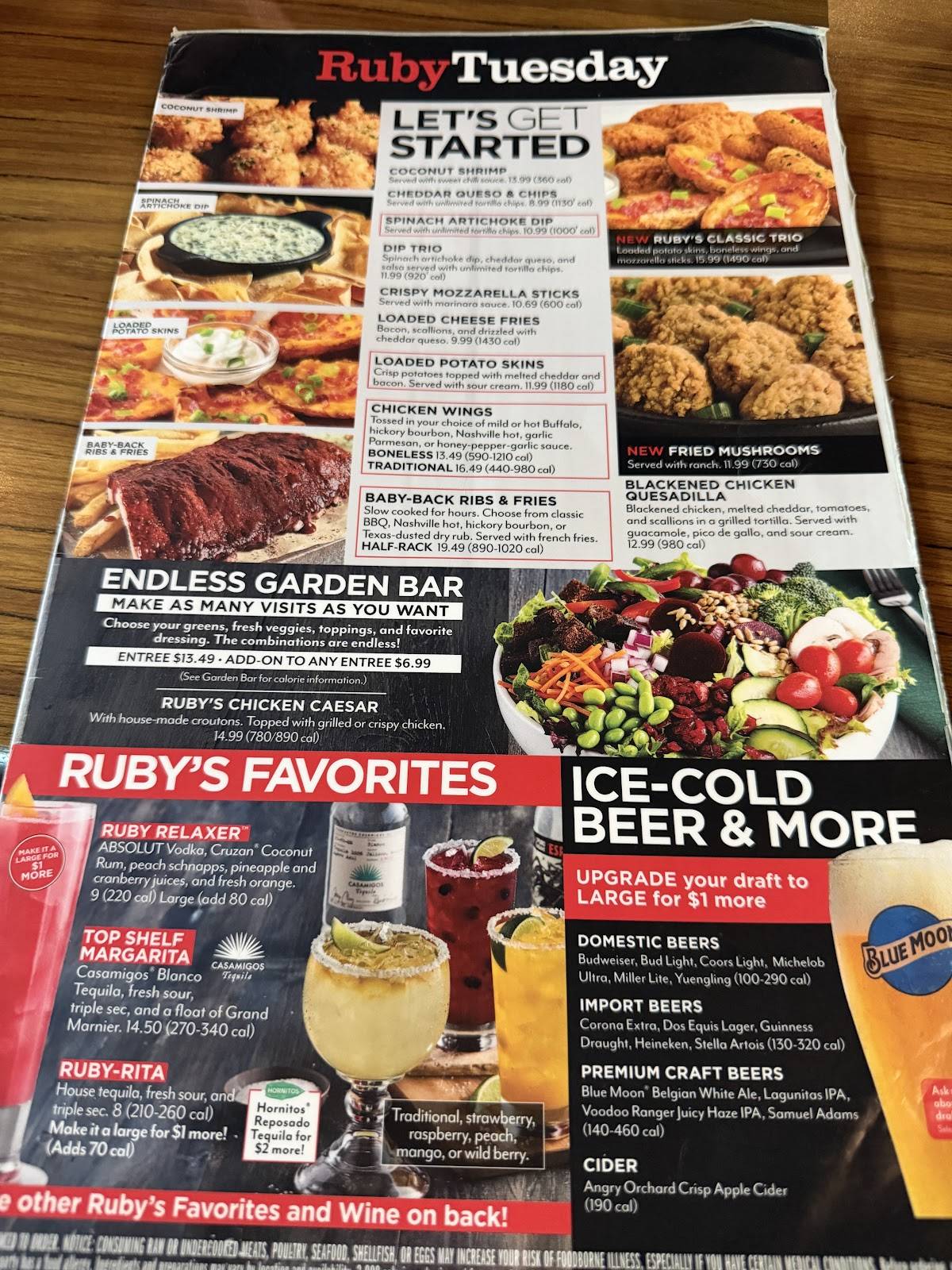 Ruby Tuesday меню
