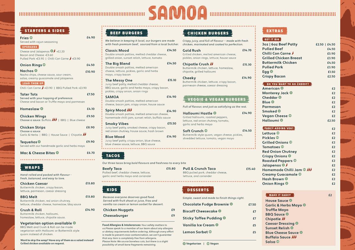SAMOA меню