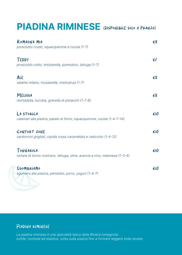 Sabbia Bianca Rimini Ristorante меню