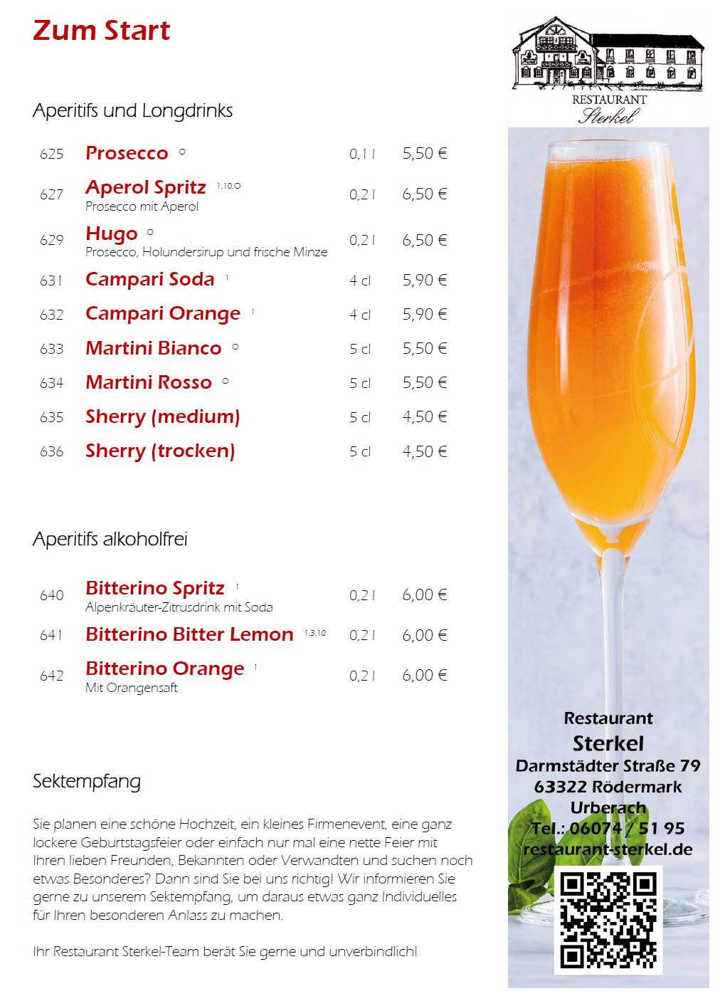 Restaurant Sterkel меню
