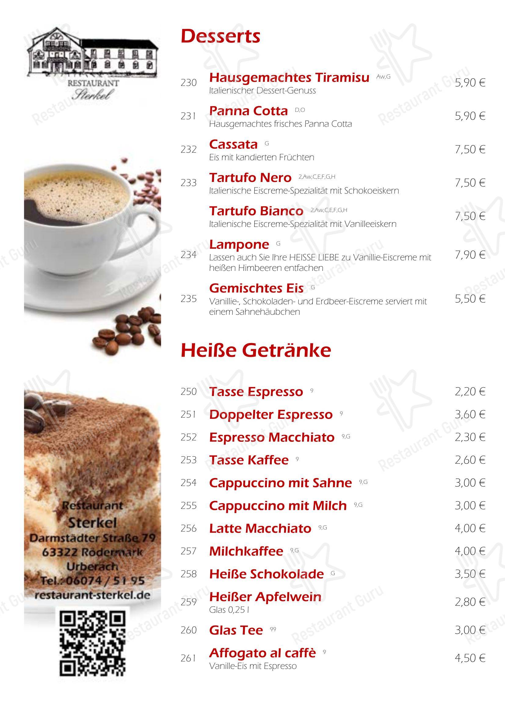 Меню напитков ресторана Restaurant Sterkel