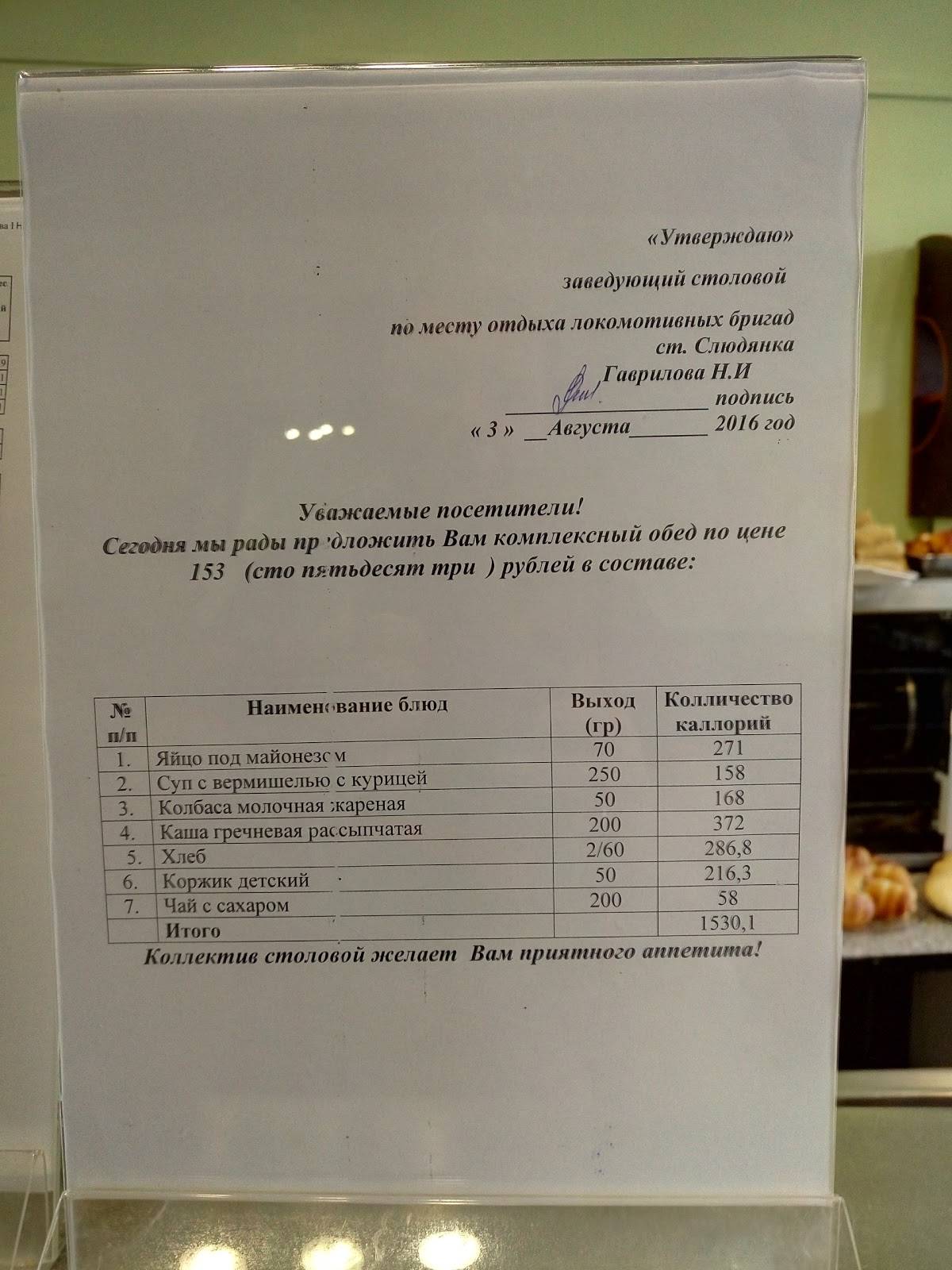Столовая меню