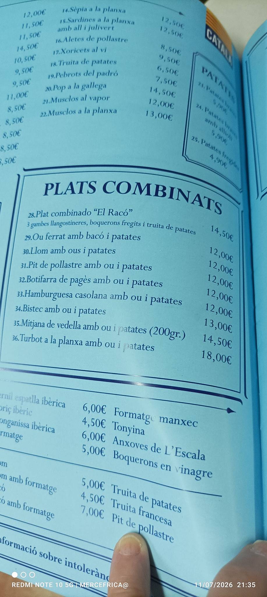 Restaurant - Taperia El Racó del Port (Llançà) меню