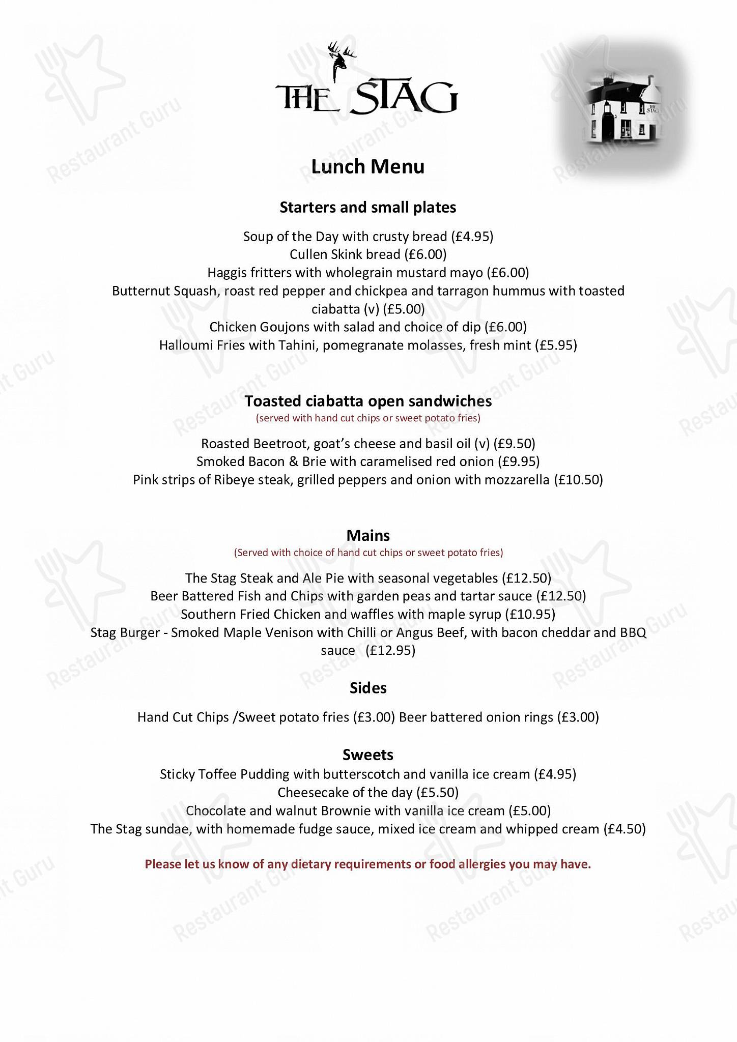 Take out menu ресторана The Stag
