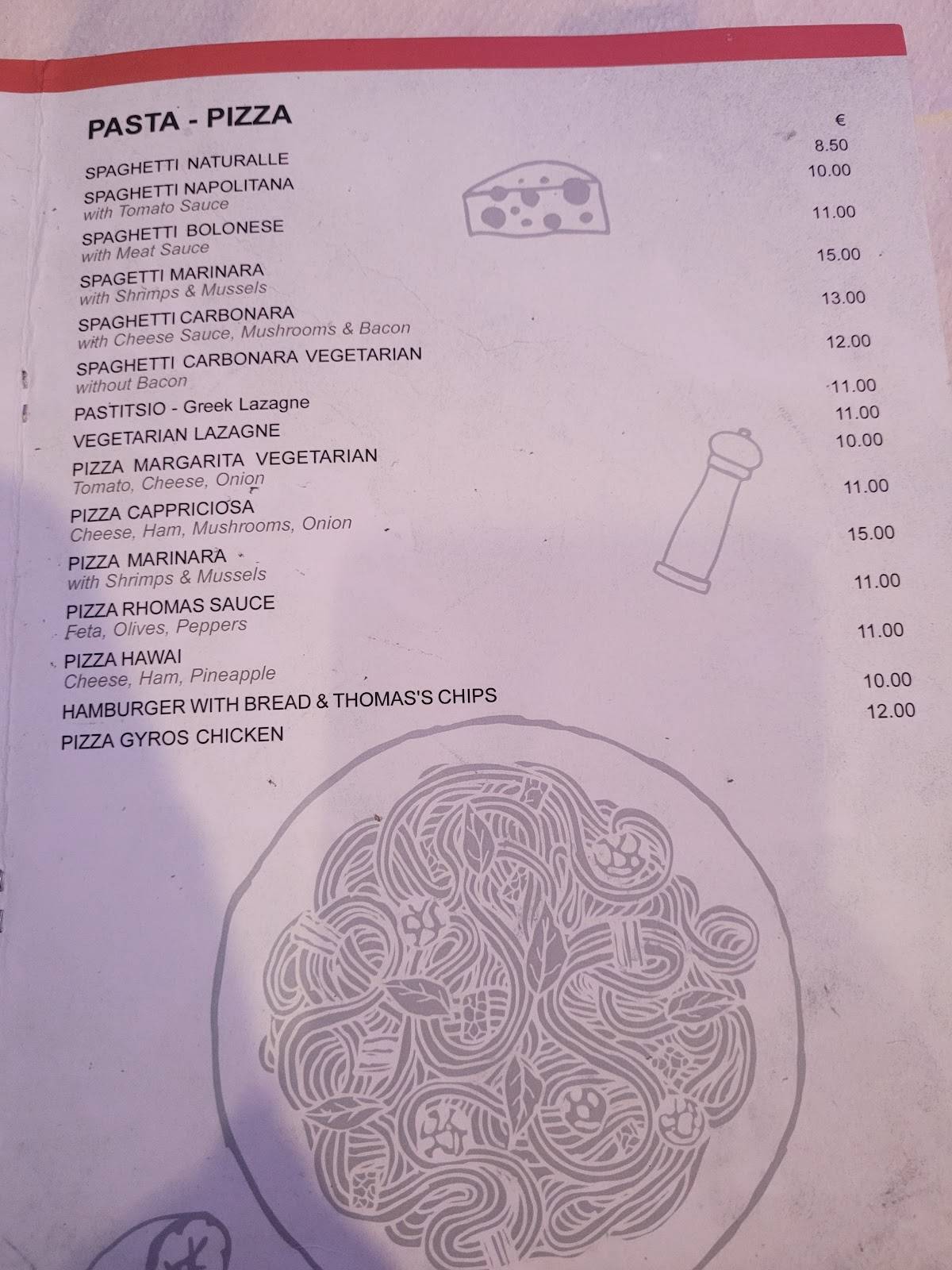 Thomas Taverna Restaurant меню