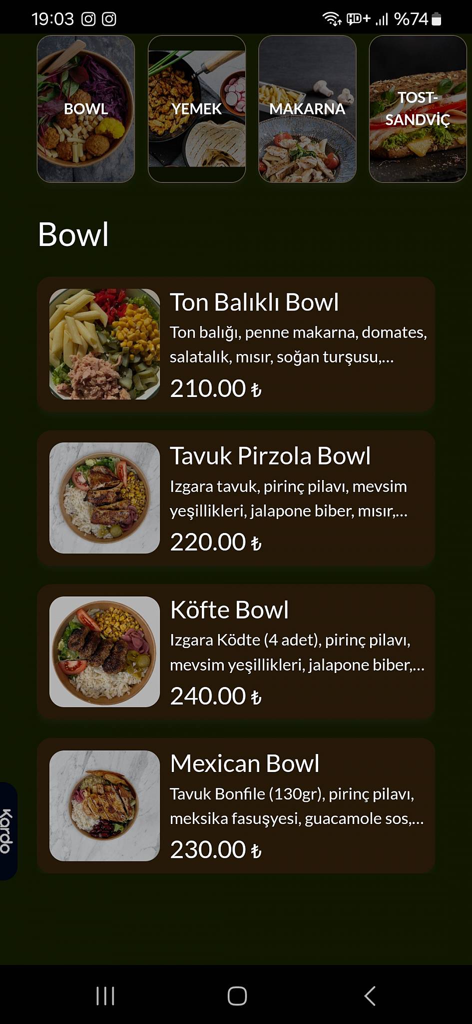 Tonys меню