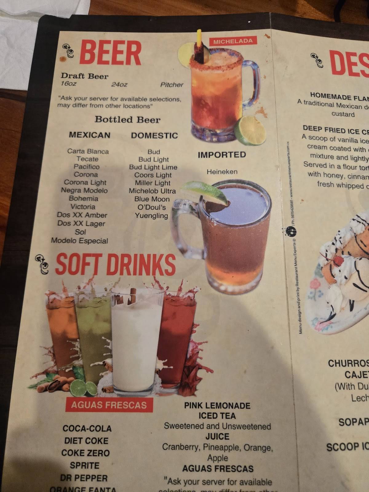 Torero's Authentic Mexican Cuisine меню