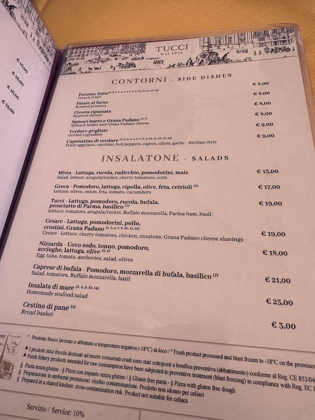 Restaurant Tucci меню
