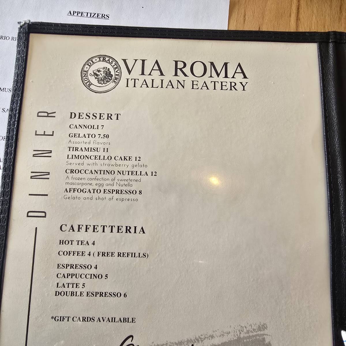 VIA ROMA меню