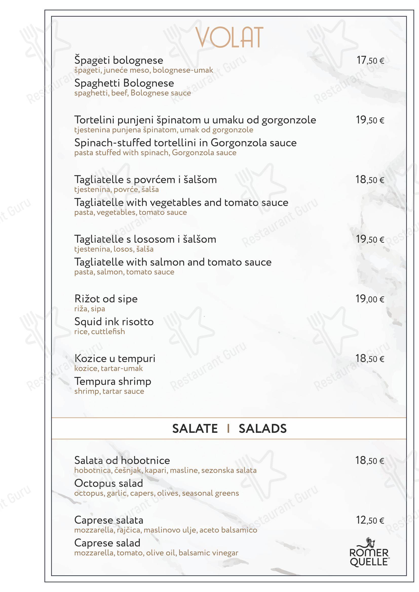 Меню ресторана Restaurant Volat - Split - Меню