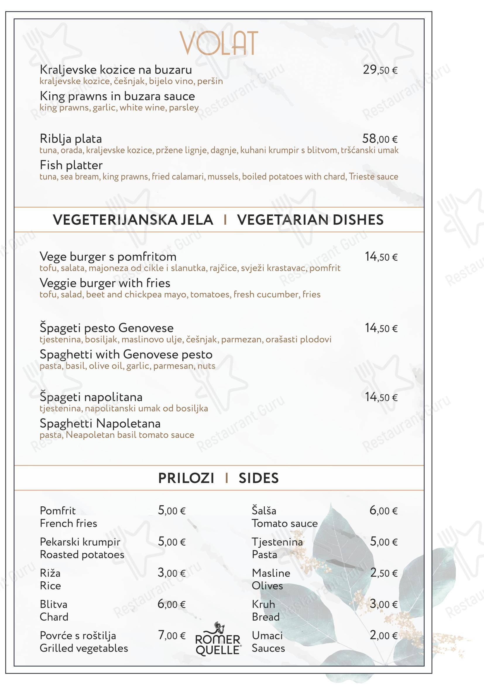 Restaurant Volat - Split в Сплите - Меню