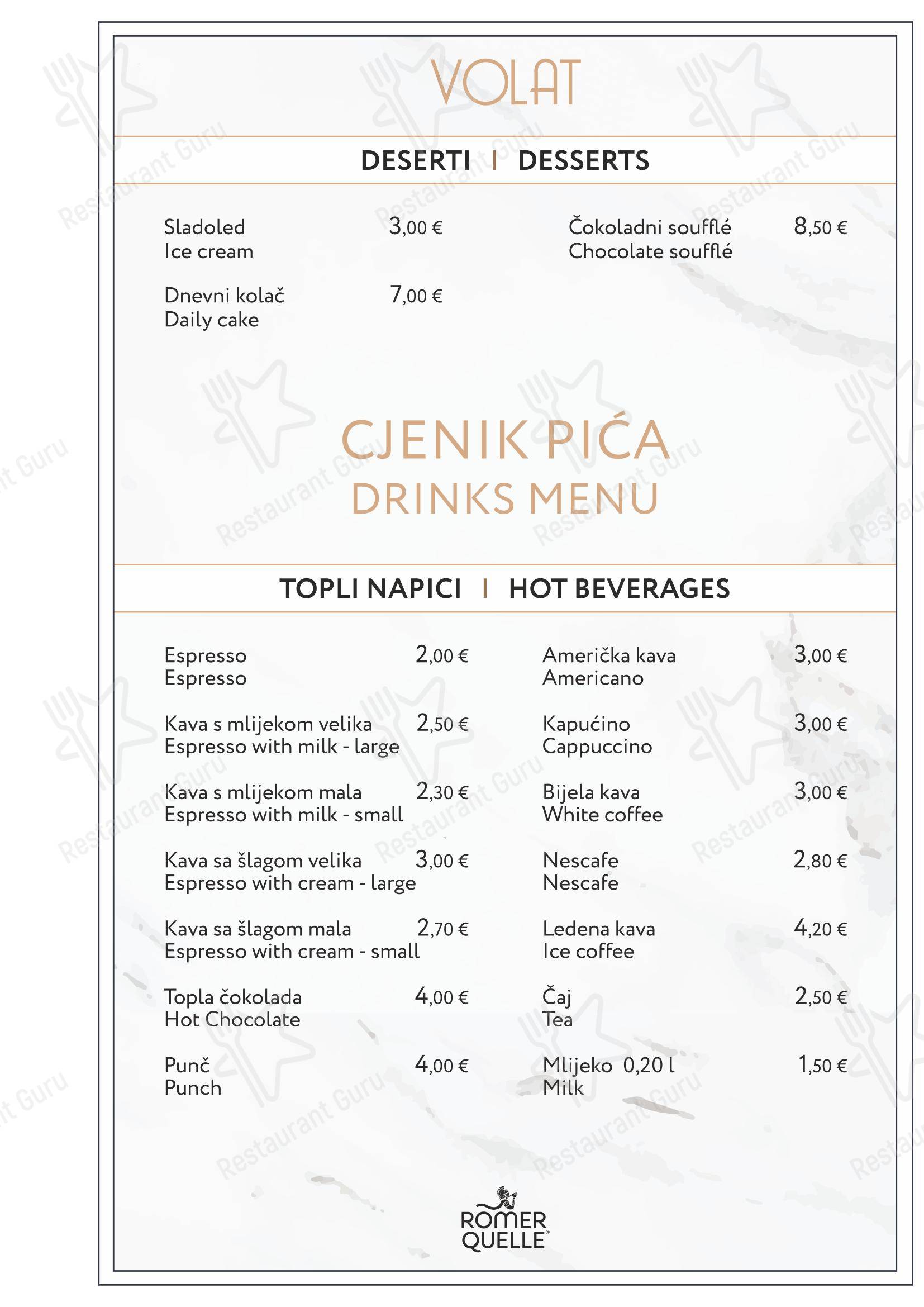 Меню ресторана Restaurant Volat - Split