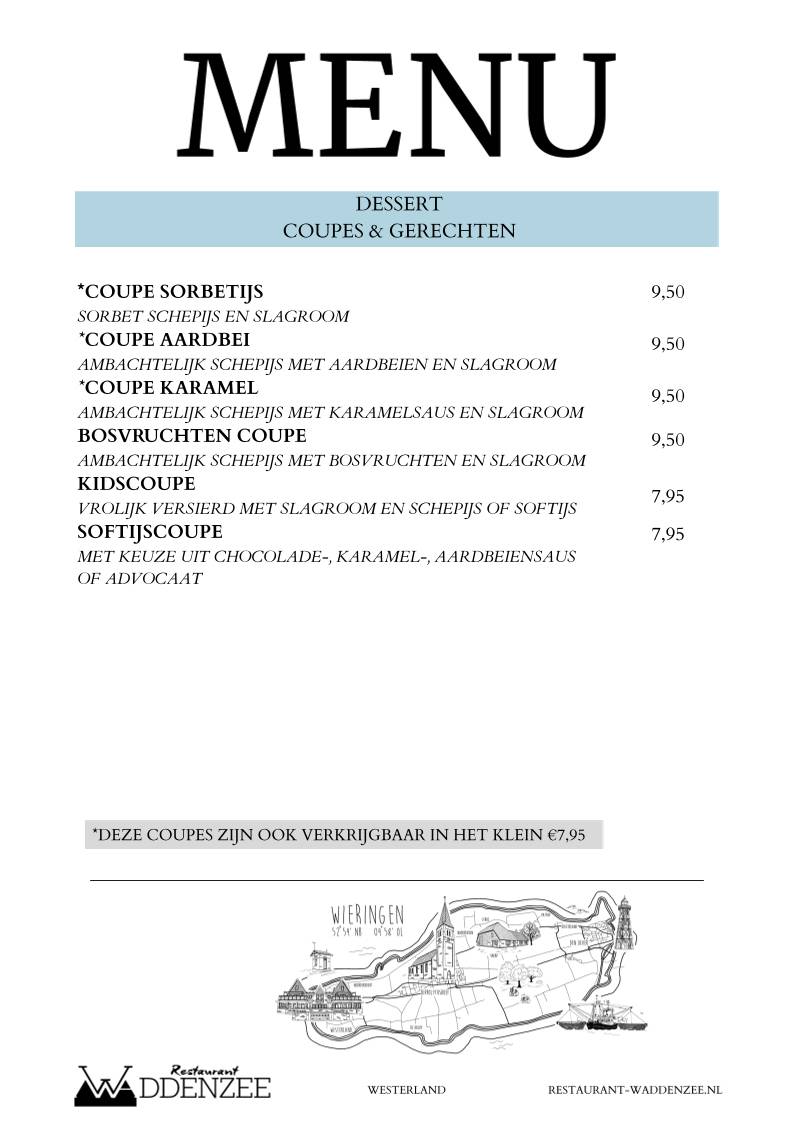 Restaurant Waddenzee меню
