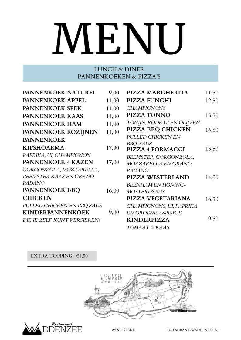 Restaurant Waddenzee меню