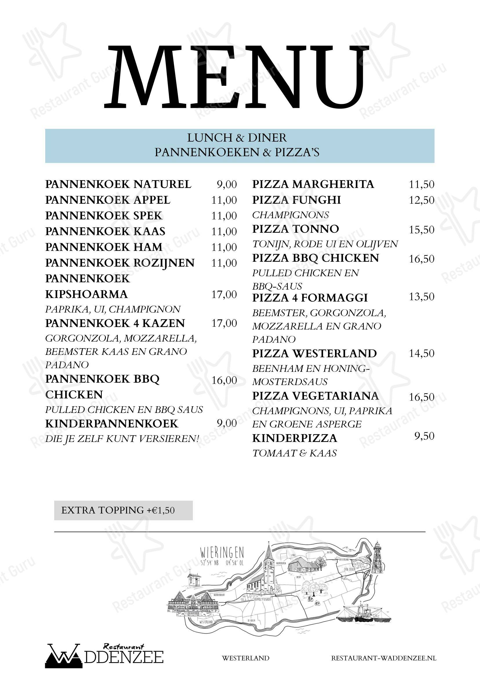 菜单 ресторана Restaurant Waddenzee