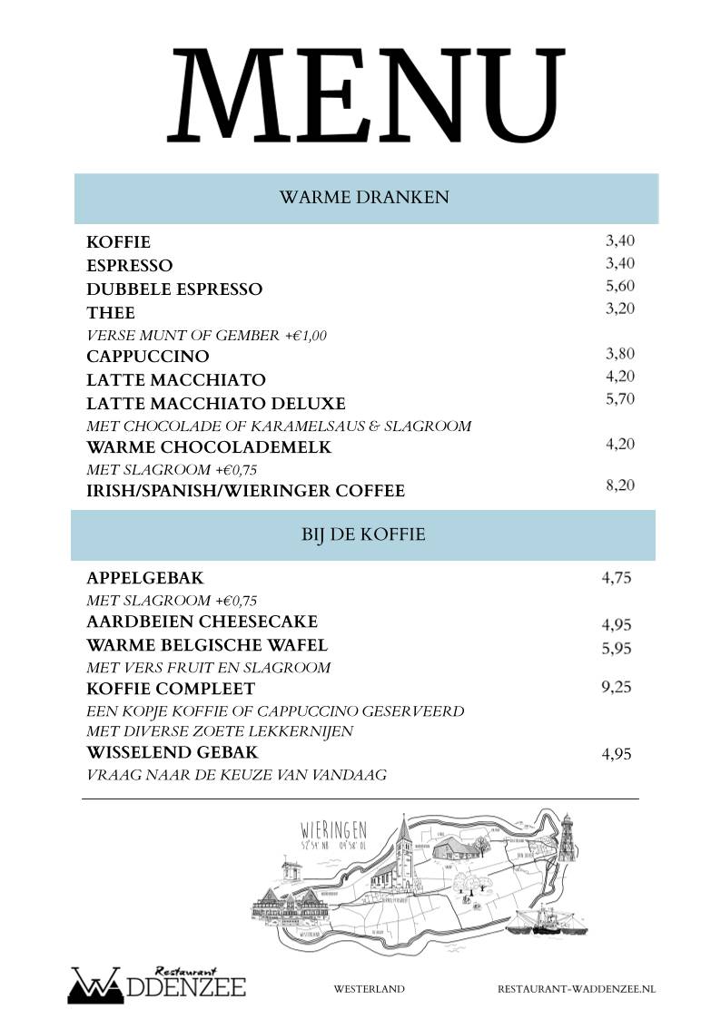 Restaurant Waddenzee меню