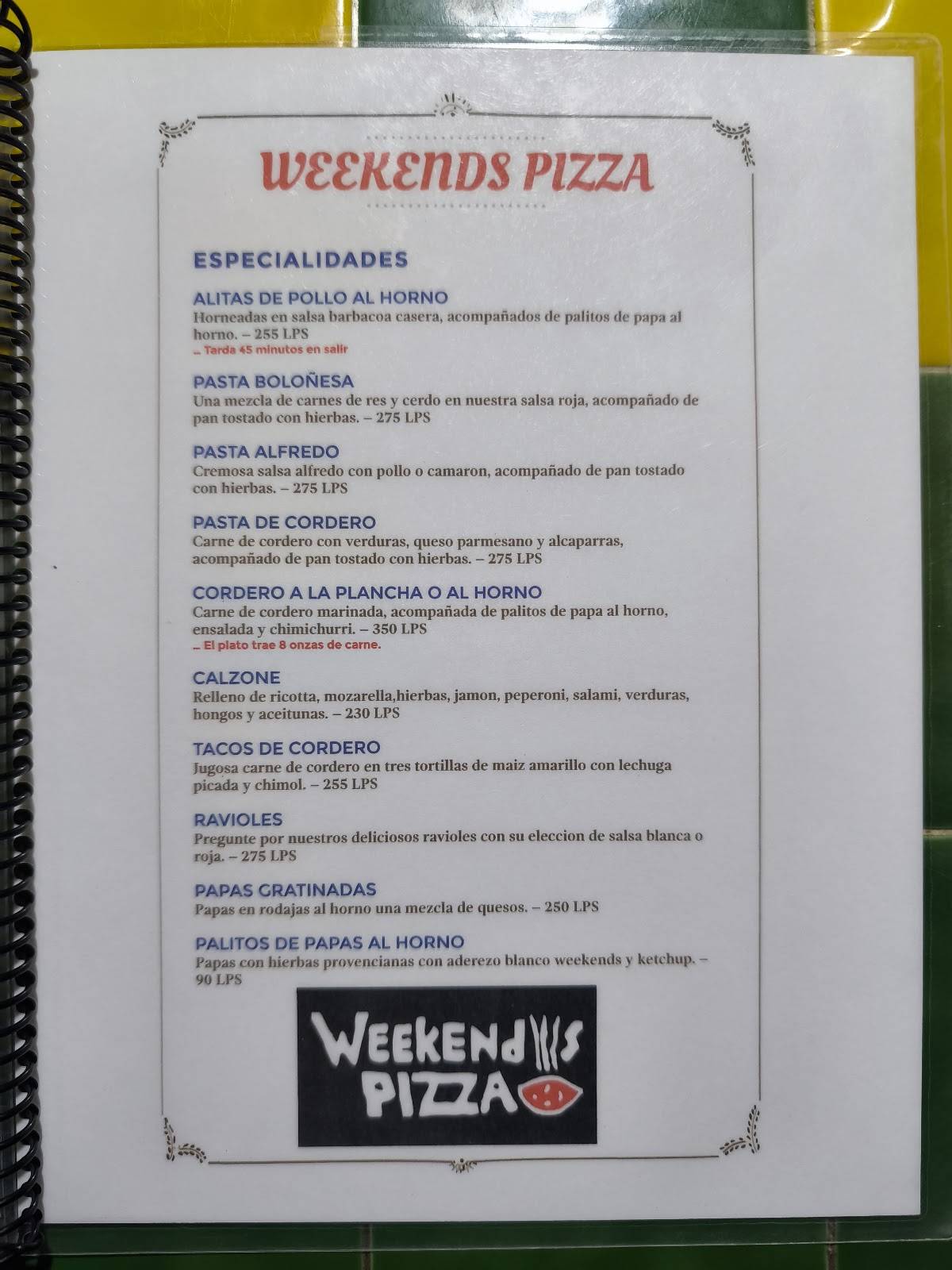 Weekend’s Pizza меню