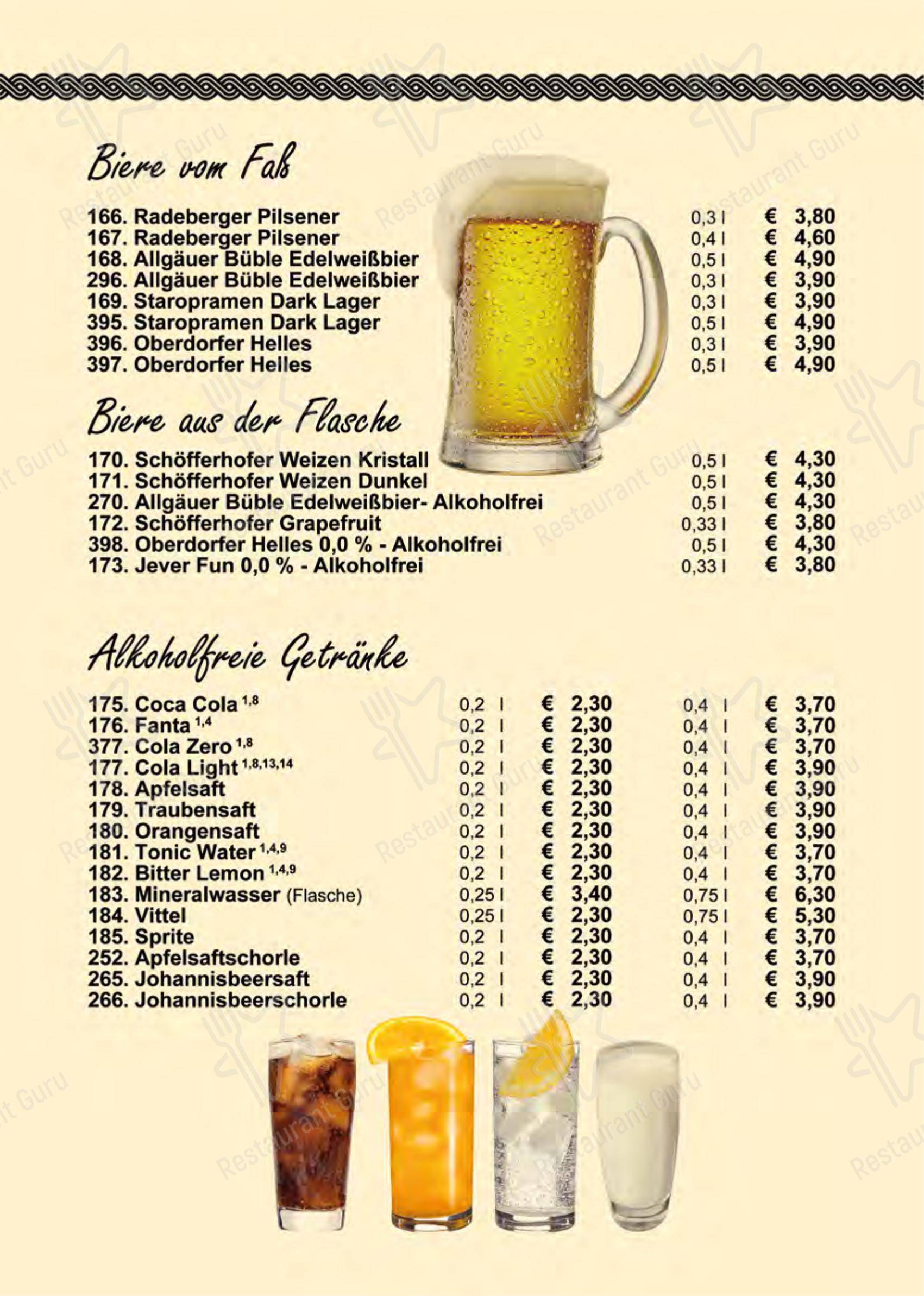Restaurant Zagreb в Рёдермарке - Меню