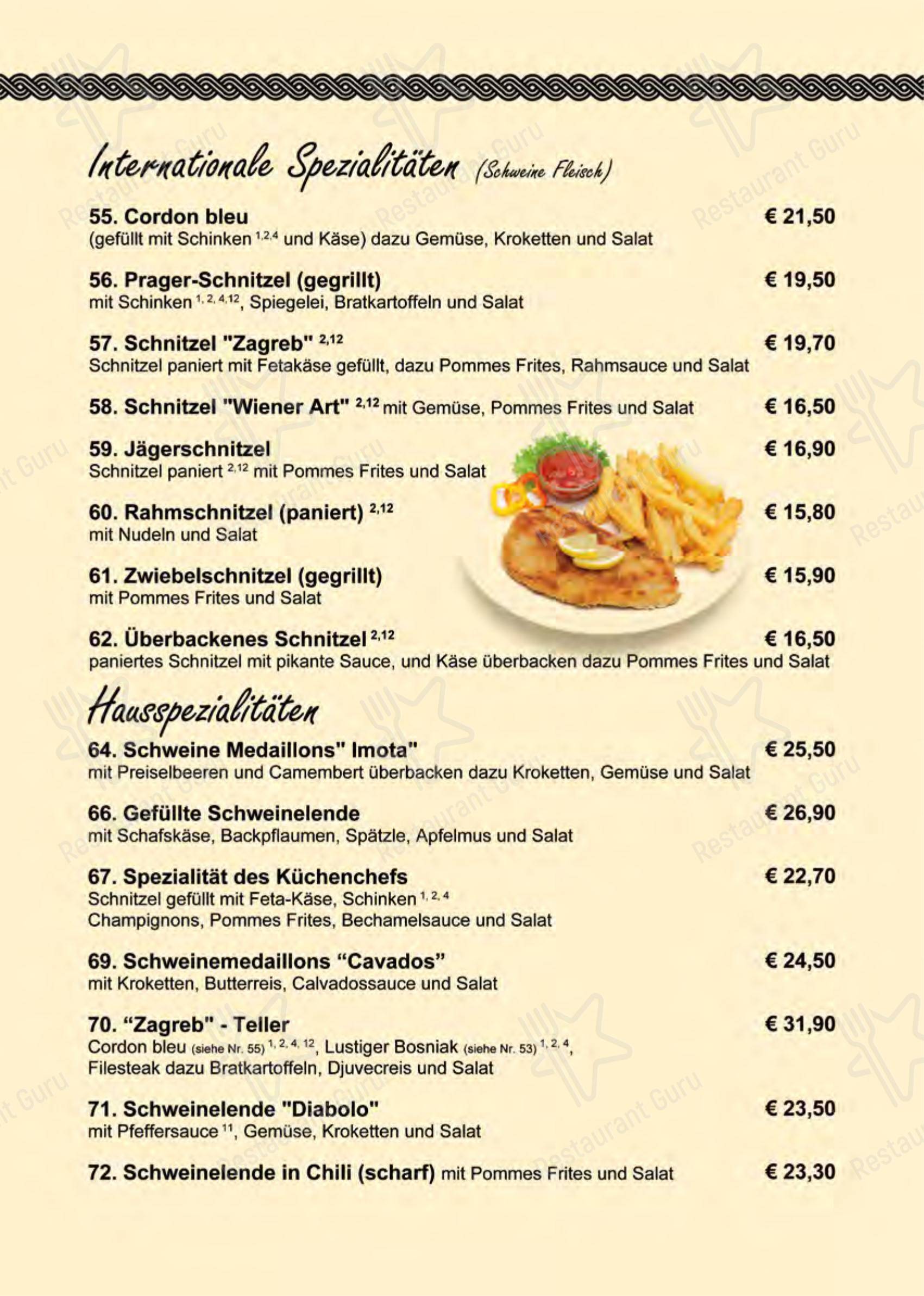 Меню ресторана Restaurant Zagreb в Рёдермарке