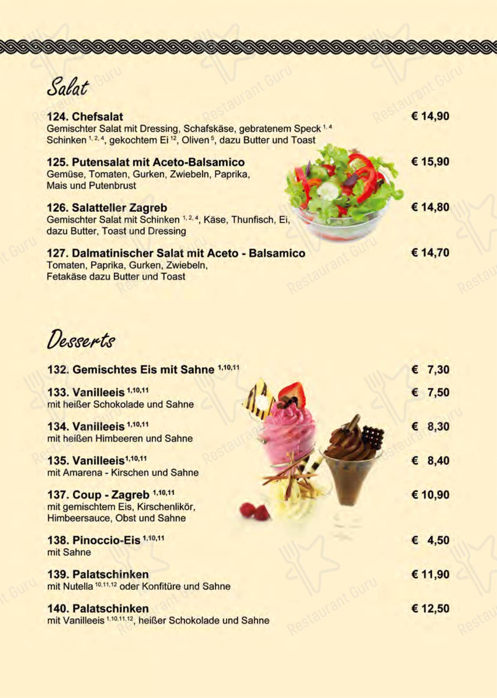 Меню ресторана Restaurant Zagreb в Рёдермарке