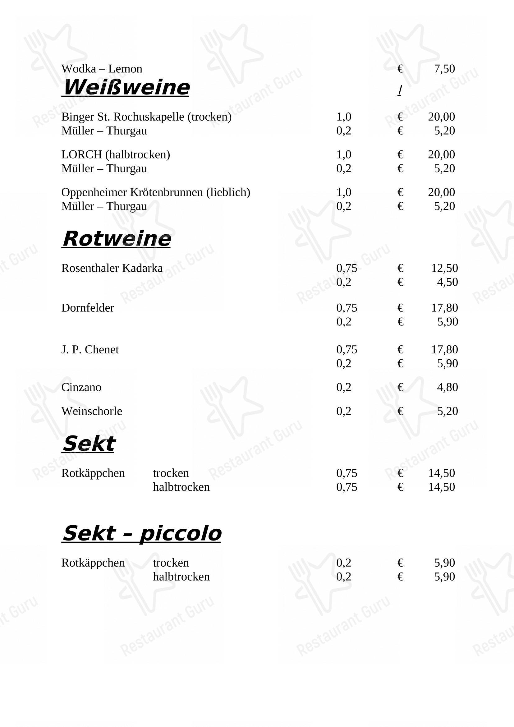 Меню ресторана Restaurant Zur Post