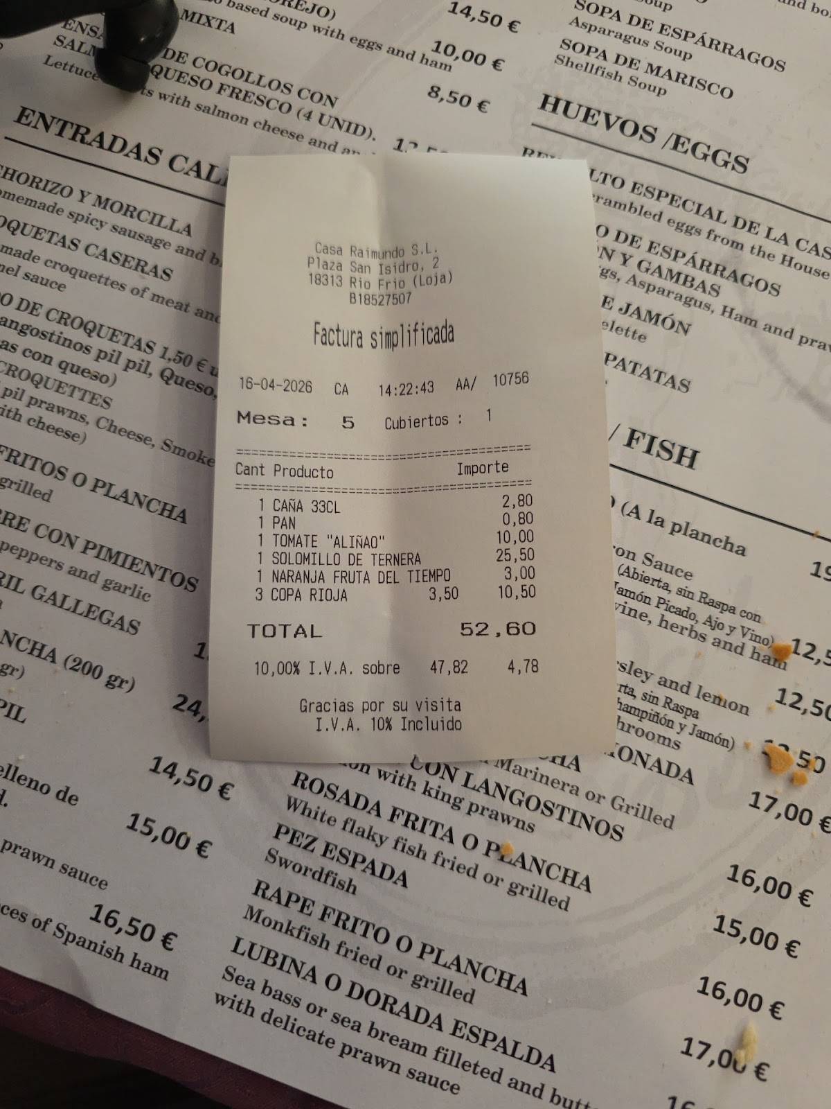 Restaurante Casa Raimundo меню
