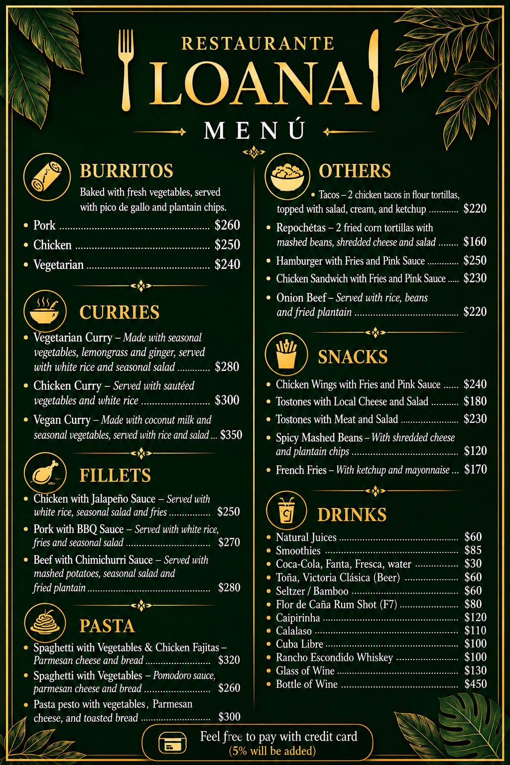 Restaurante Loana меню