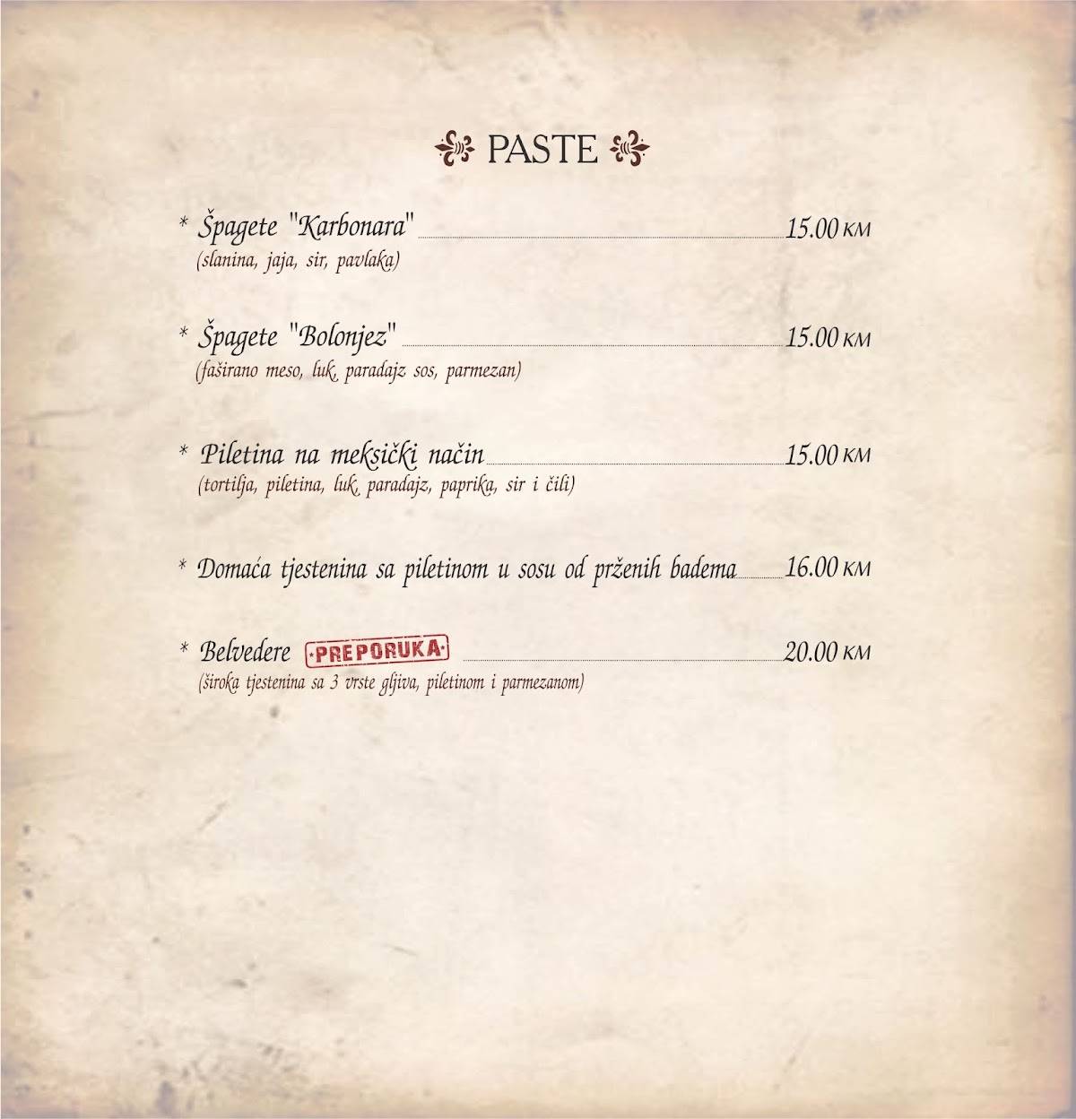 Restoran Đerdan меню
