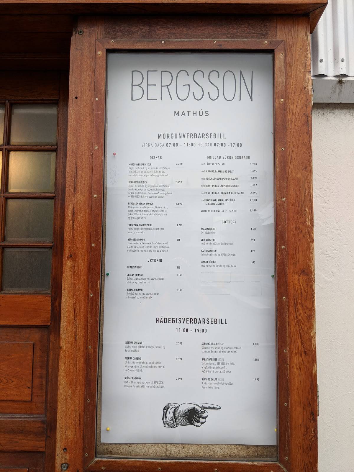 Bergsson Mathús меню