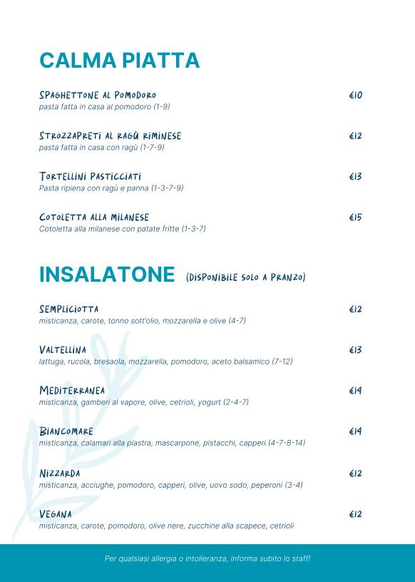 Sabbia Bianca Rimini Ristorante меню