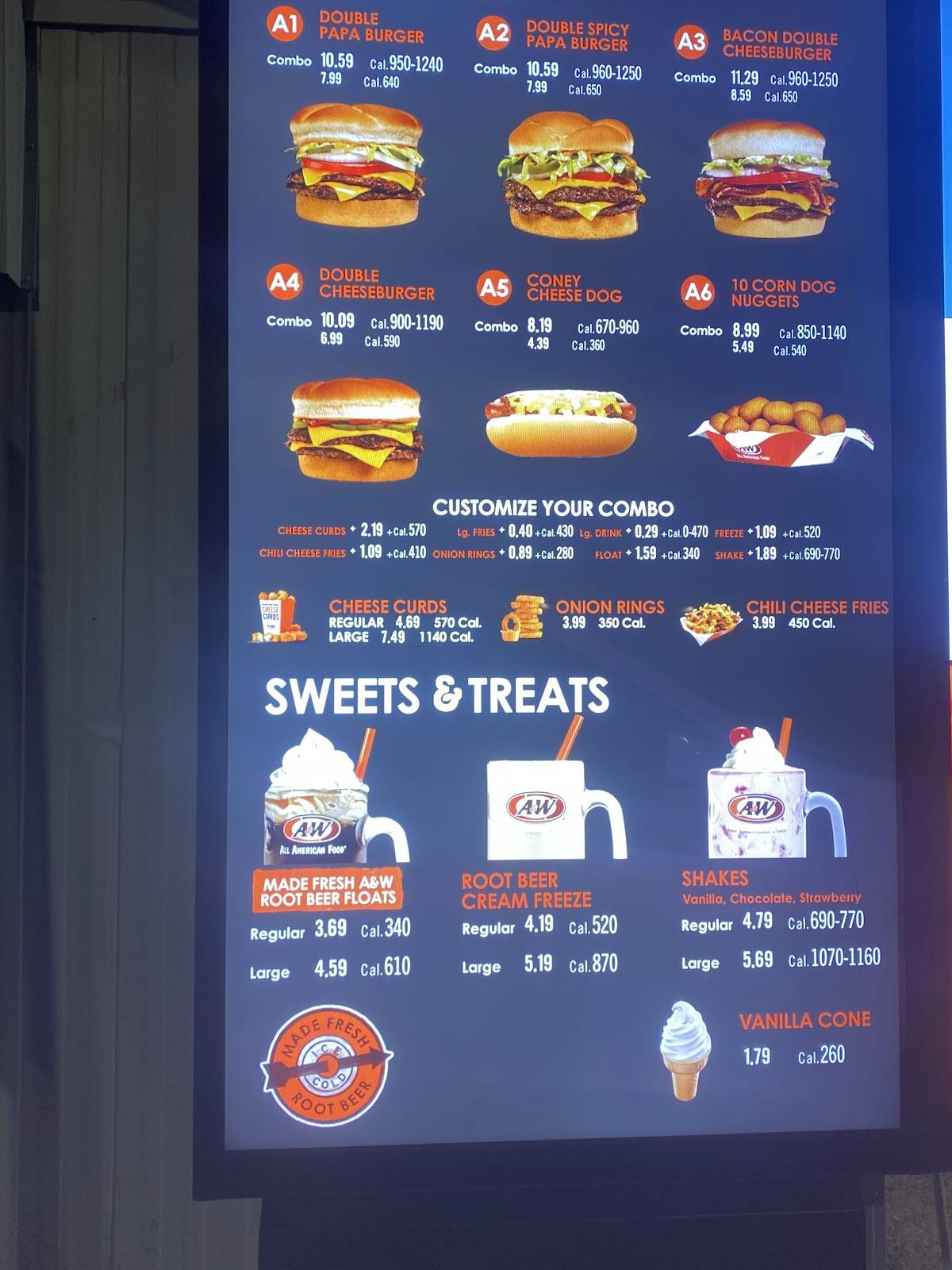 Long John Silver's A&W меню