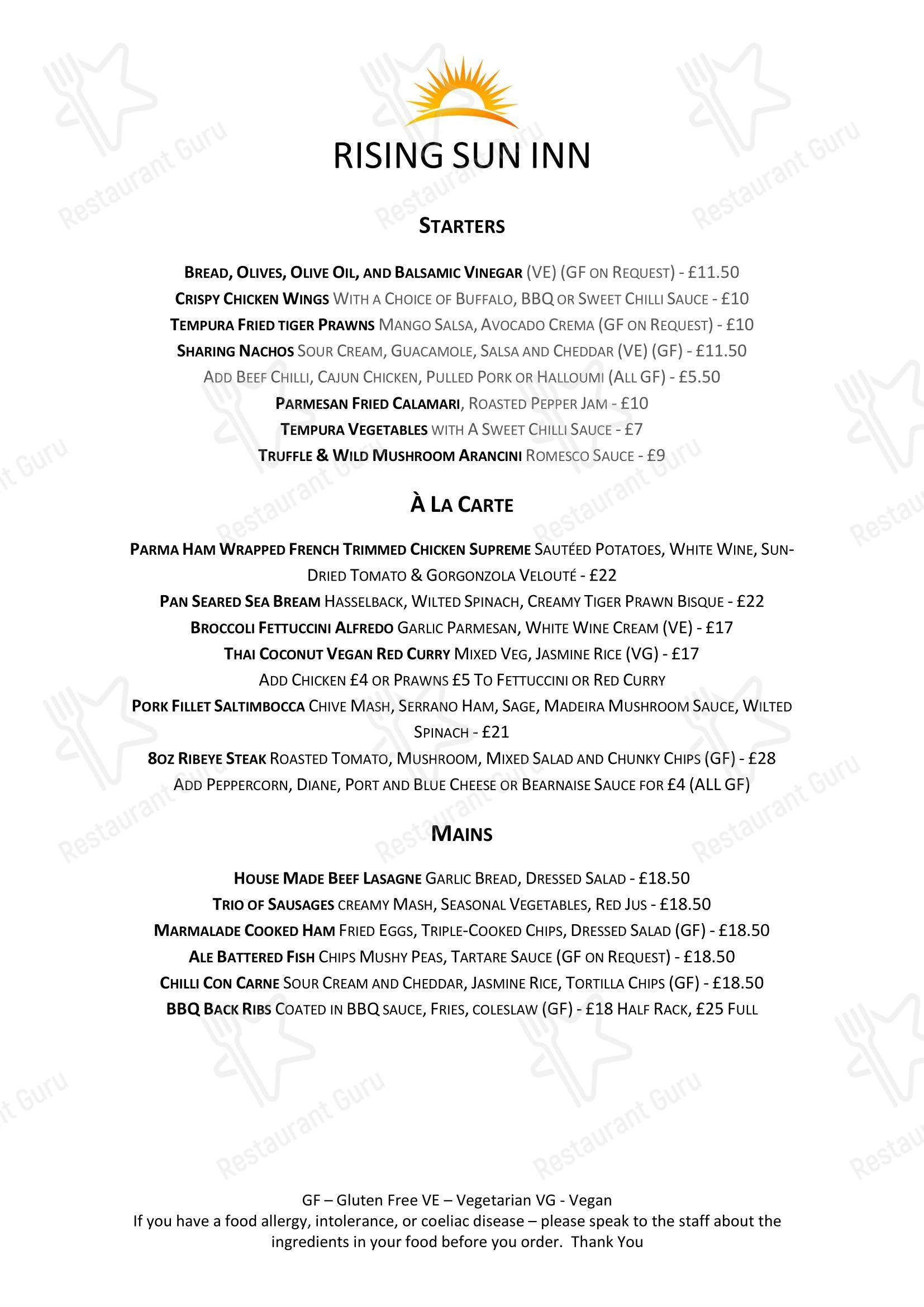 Rising Sun Inn в Кланфилде - Меню напитков