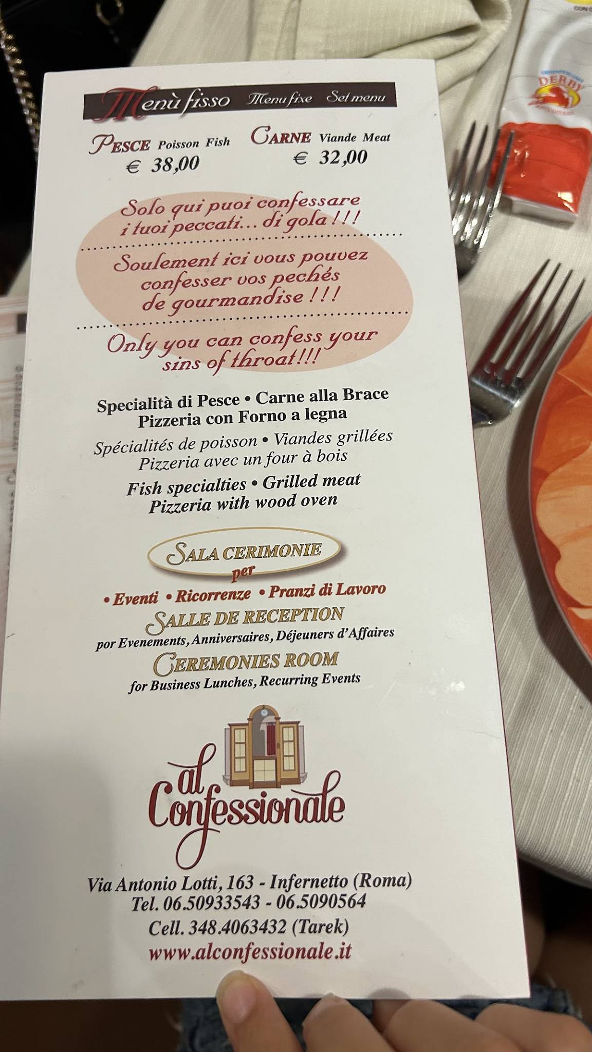 Ristorante Al Confessionale меню